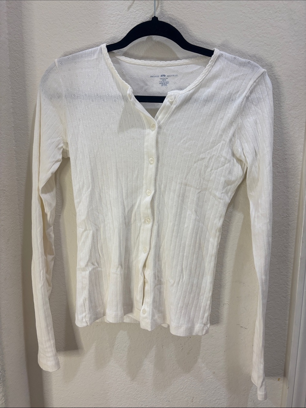 Brandy Melville Ivory Ribbed Button-Front Long Sleeve Top